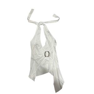 White Halter Tie-Neck Asymmetrical Crop Top